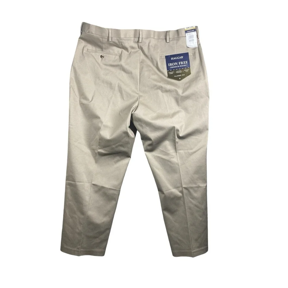 Haggar‎ Big & Tall Iron Free Premium Khaki Classic Fit Flat Front Pants Sz 44x29